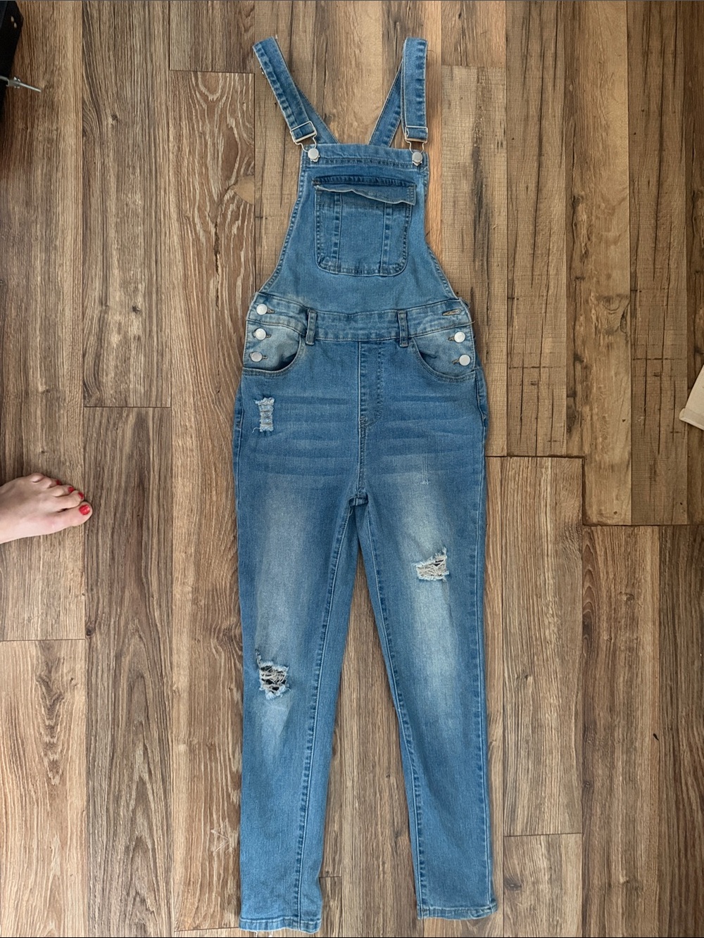 SHEIN Blue Distressed Denim Overall Jumpsuit